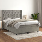 Velvet light gray box spring with mattress 140x190 cm