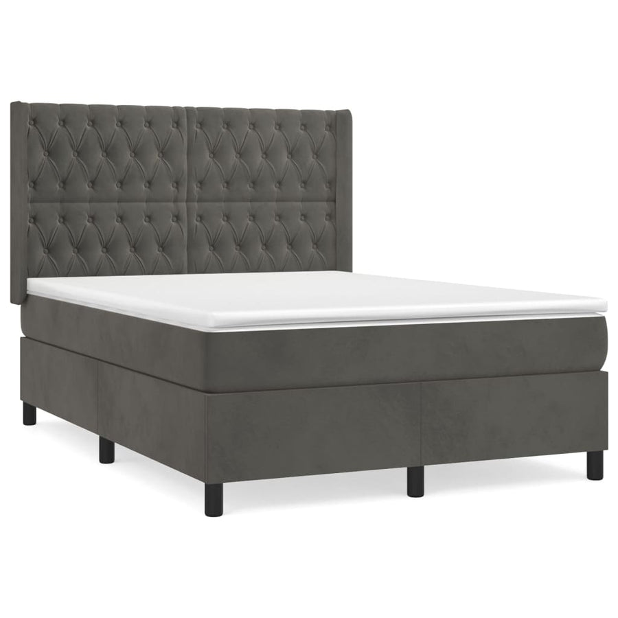 Boxspring Met Matras Fluweel Donkergrijs 140 x 190 cm Getuft ontwerp