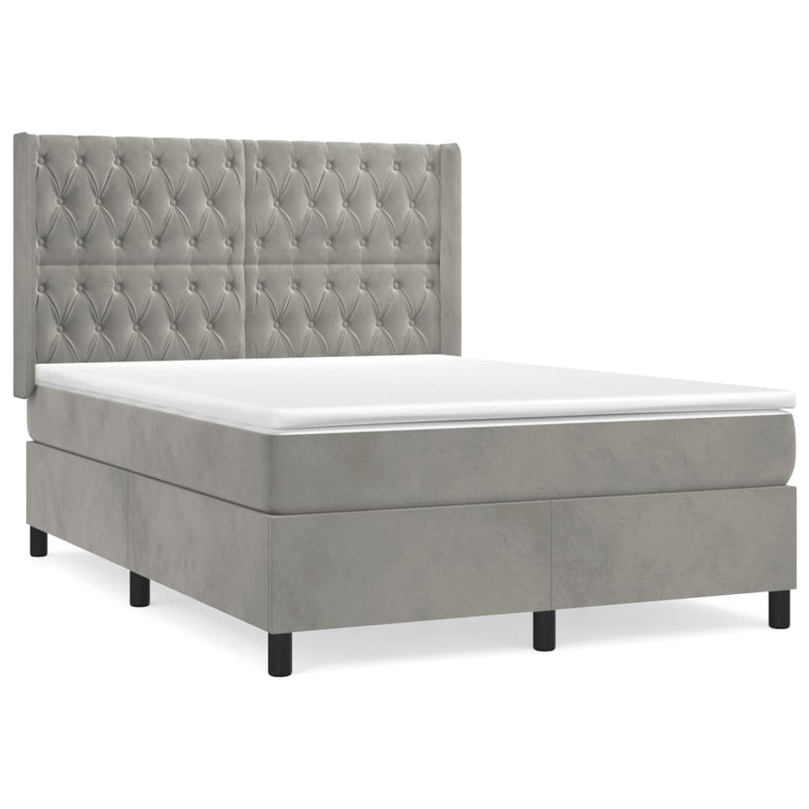 Boxspring Met Matras Fluweel Lichtgrijs 140 x 200 cm Getuft ontwerp