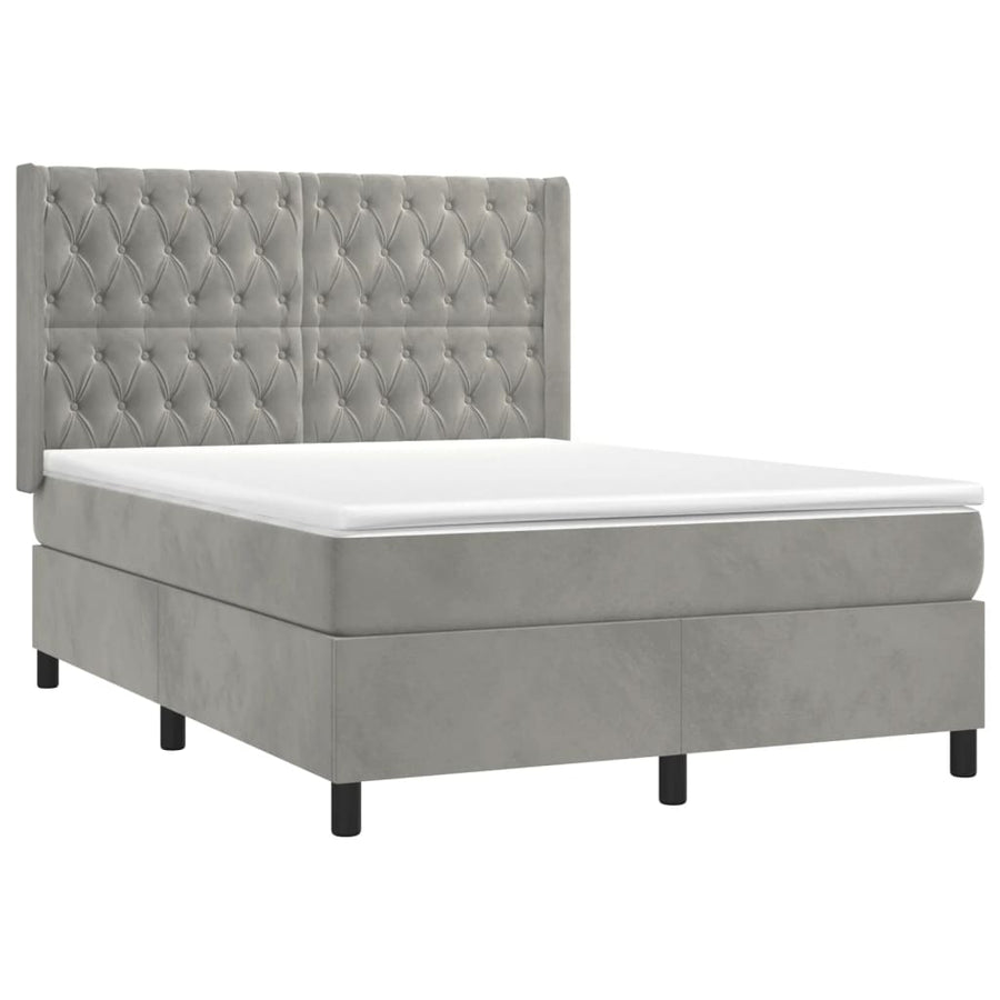 Boxspring Met Matras Fluweel Lichtgrijs 140 x 200 cm Getuft ontwerp