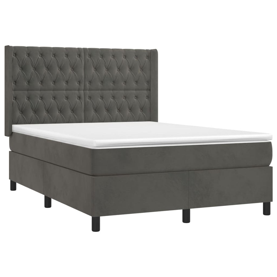 Boxspring Met Matras Fluweel Donkergrijs 140 x 200 cm Getuft ontwerp