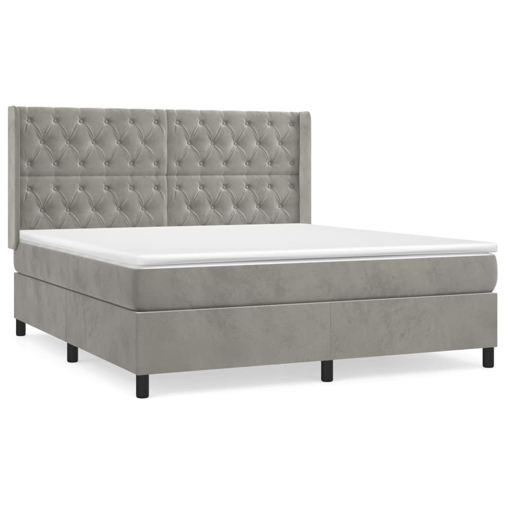 Boxspring Met Matras Fluweel Lichtgrijs 160 x 200 cm Getuft ontwerp