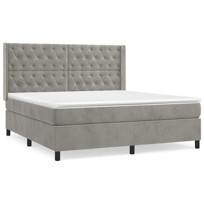 Boxspring Met Matras Fluweel Lichtgrijs 160 x 200 cm Getuft ontwerp