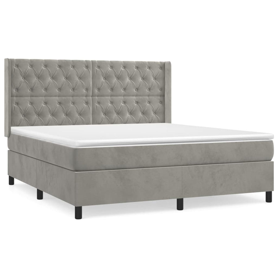 Boxspring Met Matras Fluweel Lichtgrijs 160 x 200 cm Getuft ontwerp