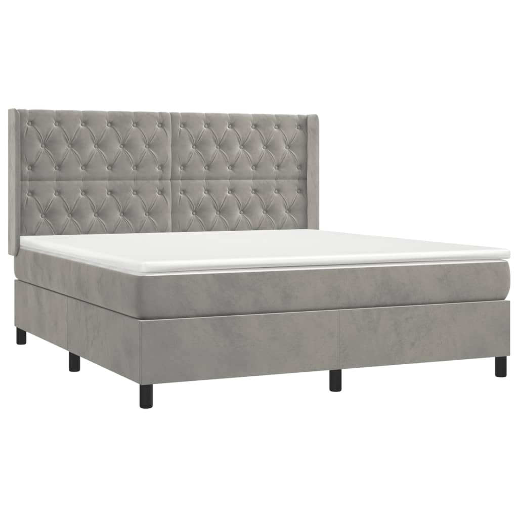 Boxspring Met Matras Fluweel Lichtgrijs 160 x 200 cm Getuft ontwerp