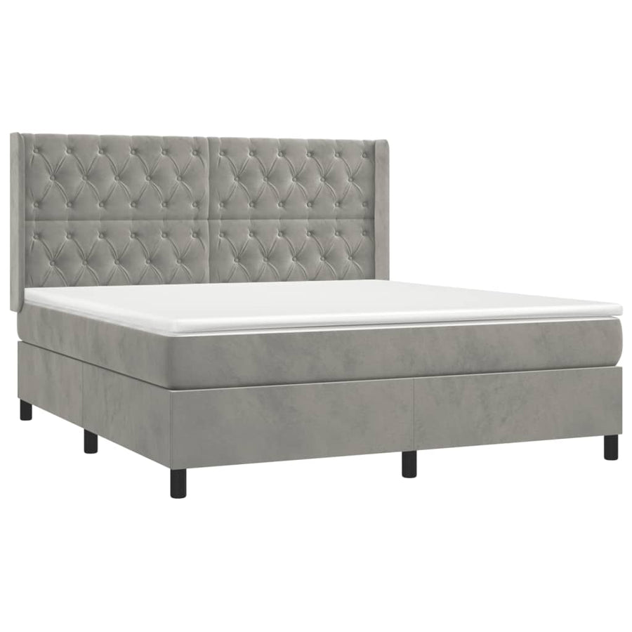 Boxspring Met Matras Fluweel Lichtgrijs 160 x 200 cm Getuft ontwerp
