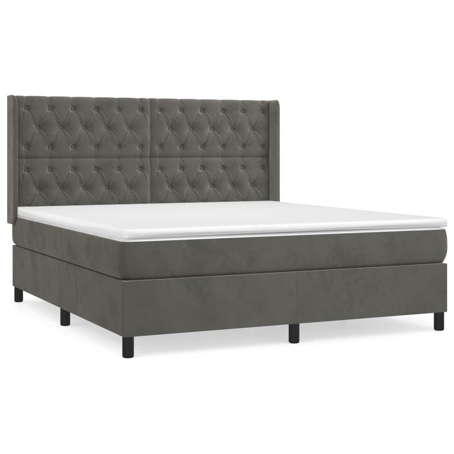 Boxspring Met Matras Fluweel Donkergrijs 160 x 200 cm Getuft ontwerp