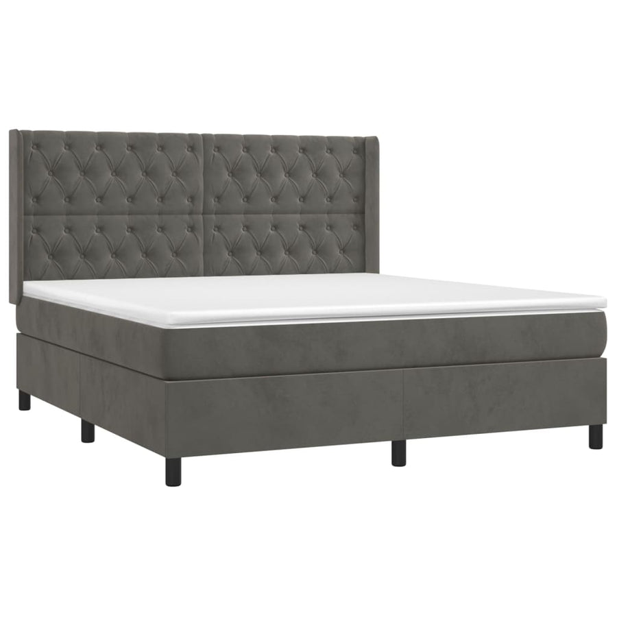 Boxspring Met Matras Fluweel Donkergrijs 160 x 200 cm Getuft ontwerp