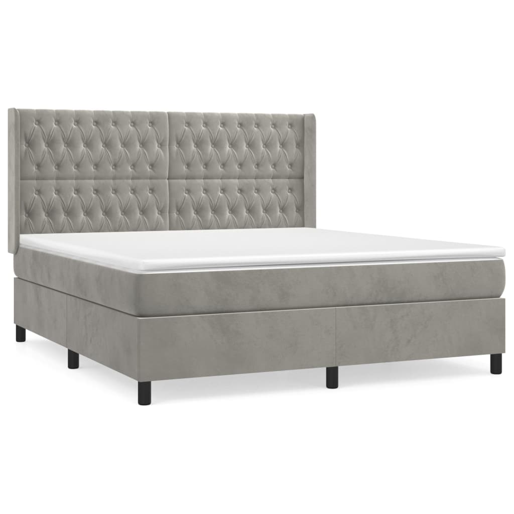 Boxspring Met Matras Fluweel Lichtgrijs 180 x 200 cm Getuft ontwerp
