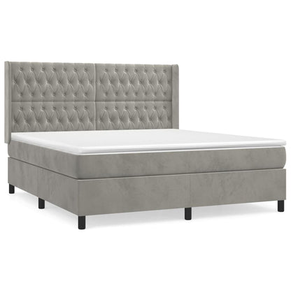 Boxspring Met Matras Fluweel Lichtgrijs 180 x 200 cm Getuft ontwerp
