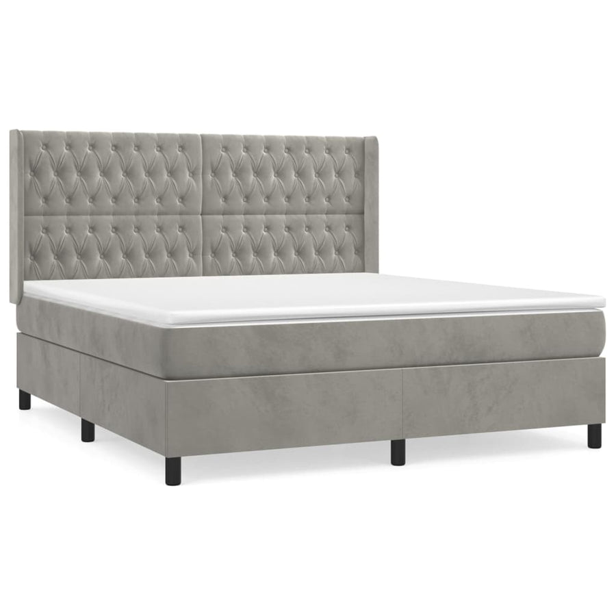 Boxspring Met Matras Fluweel Lichtgrijs 180 x 200 cm Getuft ontwerp