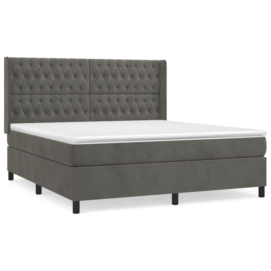 Boxspring Met Matras Fluweel Donkergrijs 180 x 200 cm Getuft ontwerp