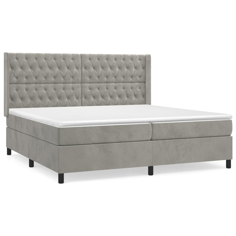 Boxspring Met Matras Fluweel Lichtgrijs 200 x 200 cm Getuft ontwerp