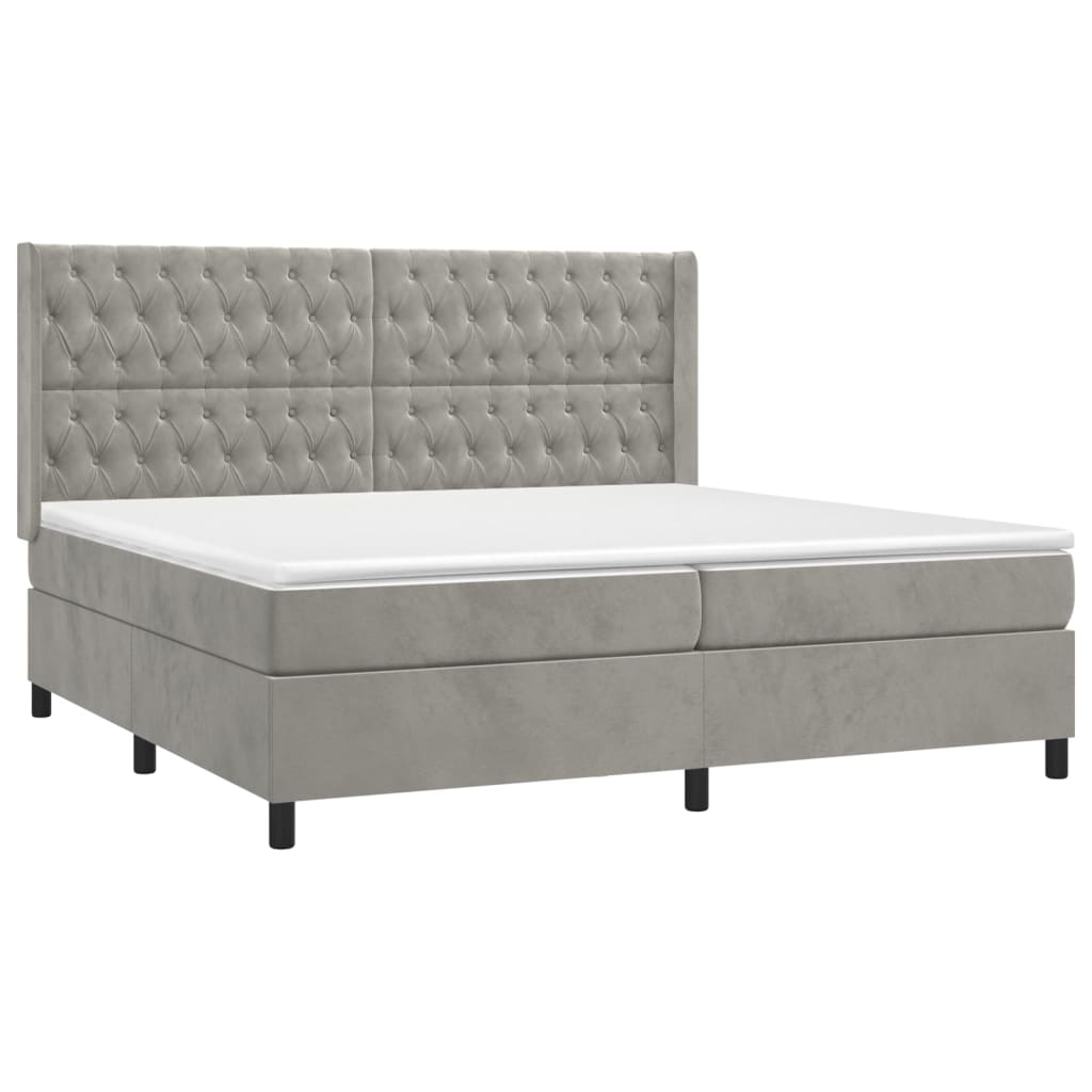 Boxspring Met Matras Fluweel Lichtgrijs 200 x 200 cm Getuft ontwerp