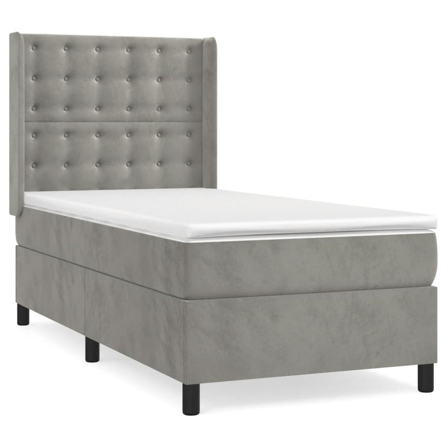 Boxspring Met Matras Fluweel Lichtgrijs 80 x 200 cm Knopen