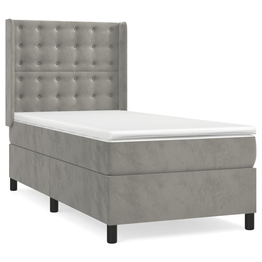 Boxspring Met Matras Fluweel Lichtgrijs 90 x 190 cm Knopen