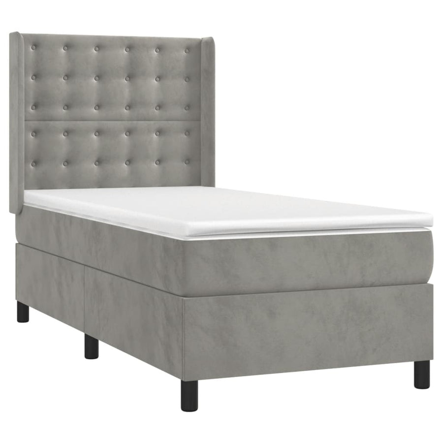 Boxspring Met Matras Fluweel Lichtgrijs 90 x 190 cm Knopen