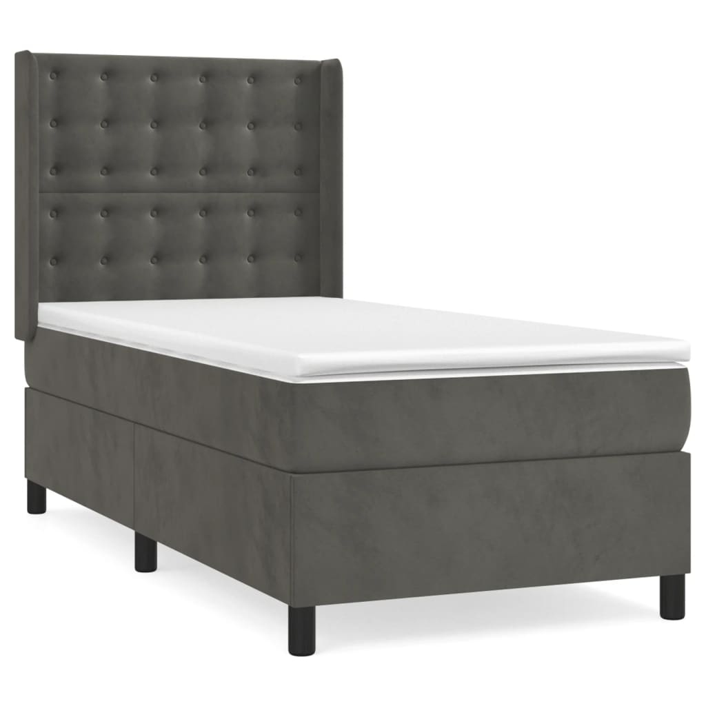 Boxspring Met Matras Fluweel Donkergrijs 90 x 190 cm Knopen