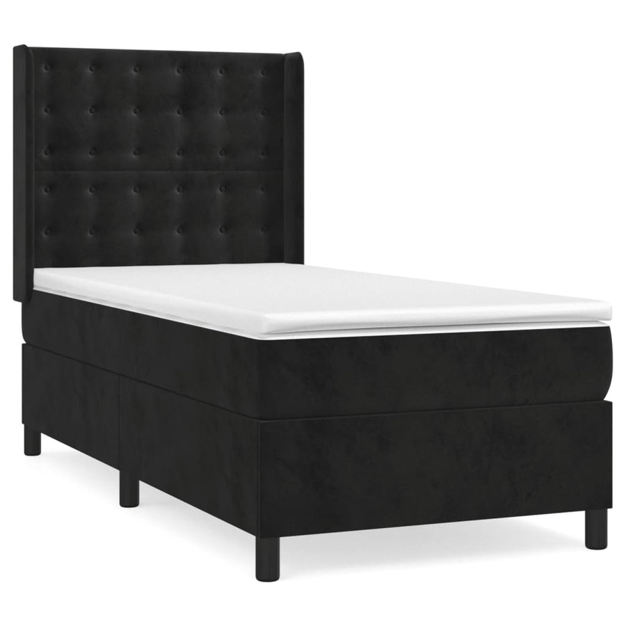 Boxspring Met Matras Fluweel Zwart 90 x 190 cm Knopen