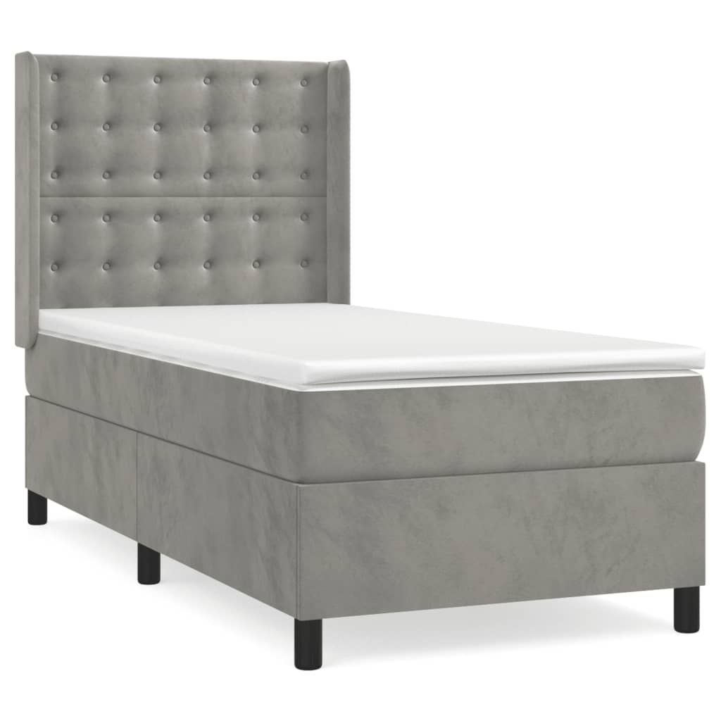 Boxspring Met Matras Fluweel Lichtgrijs 90 x 200 cm Knopen