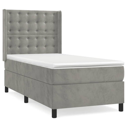 Boxspring Met Matras Fluweel Lichtgrijs 90 x 200 cm Knopen