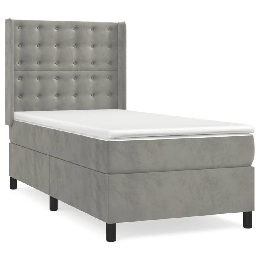 Boxspring Met Matras Fluweel Lichtgrijs 90 x 200 cm Knopen