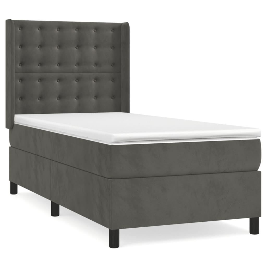 Boxspring Met Matras Fluweel Donkergrijs 90 x 200 cm Knopen