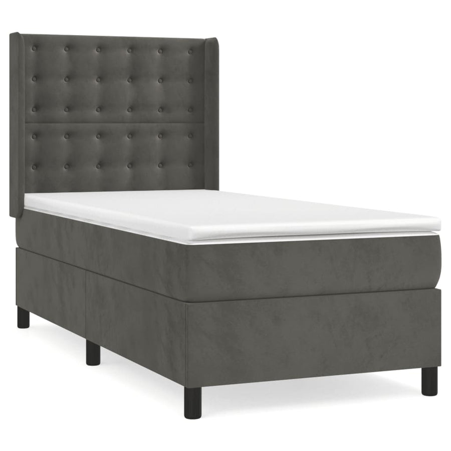 Boxspring Met Matras Fluweel Donkergrijs 90 x 200 cm Knopen
