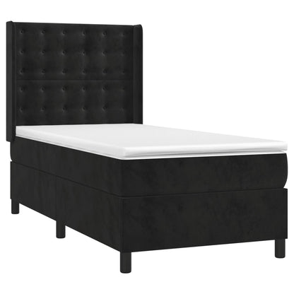 Boxspring Met Matras Fluweel Zwart 90 x 200 cm Knopen