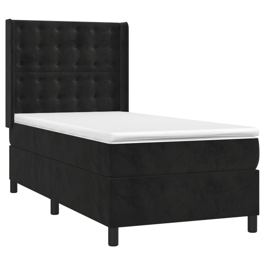 Boxspring Met Matras Fluweel Zwart 90 x 200 cm Knopen