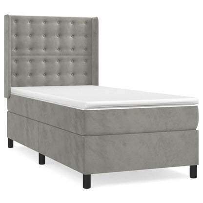 Boxspring Met Matras Fluweel Lichtgrijs 100 x 200 cm Knopen