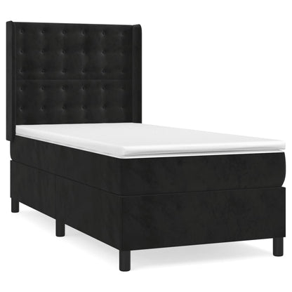 Boxspring Met Matras Fluweel Zwart 100 x 200 cm Knopen