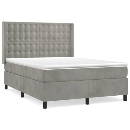Boxspring Met Matras Fluweel Lichtgrijs 140 x 190 cm Knopen
