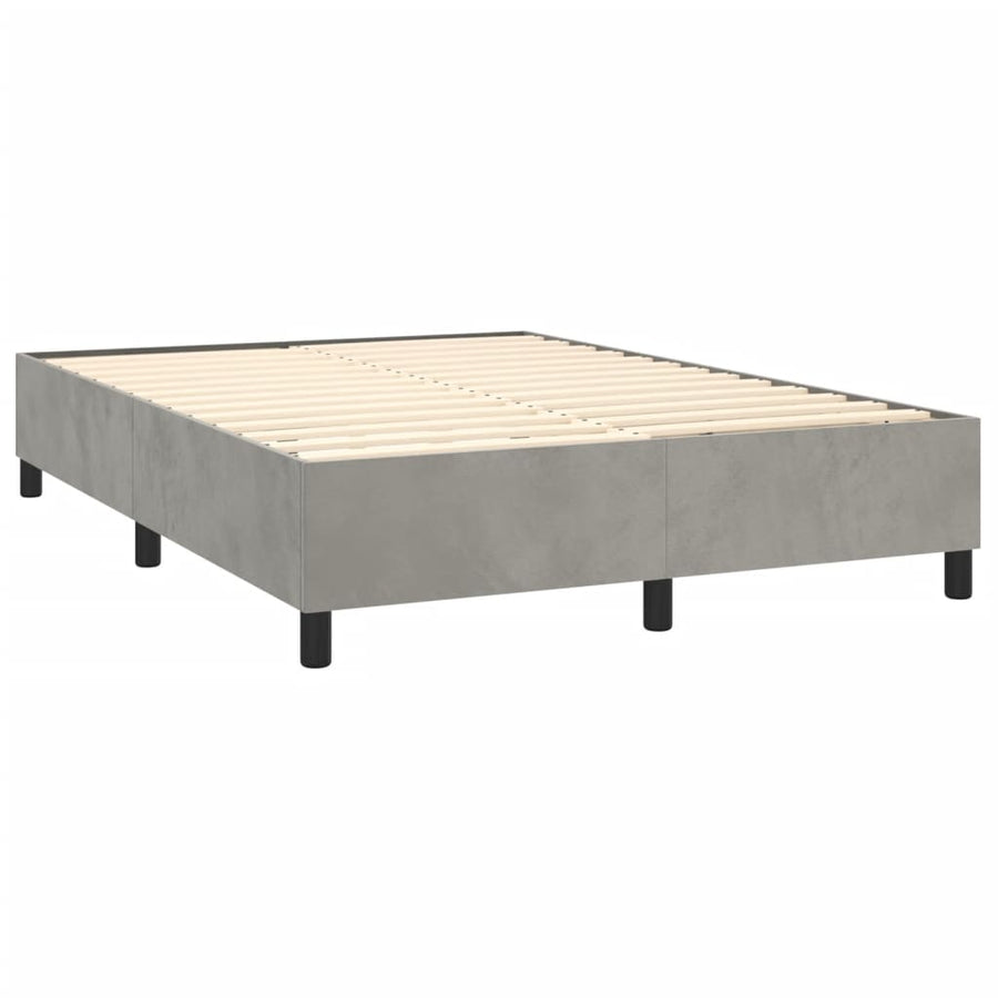 Boxspring Met Matras Fluweel Lichtgrijs 140 x 190 cm Knopen
