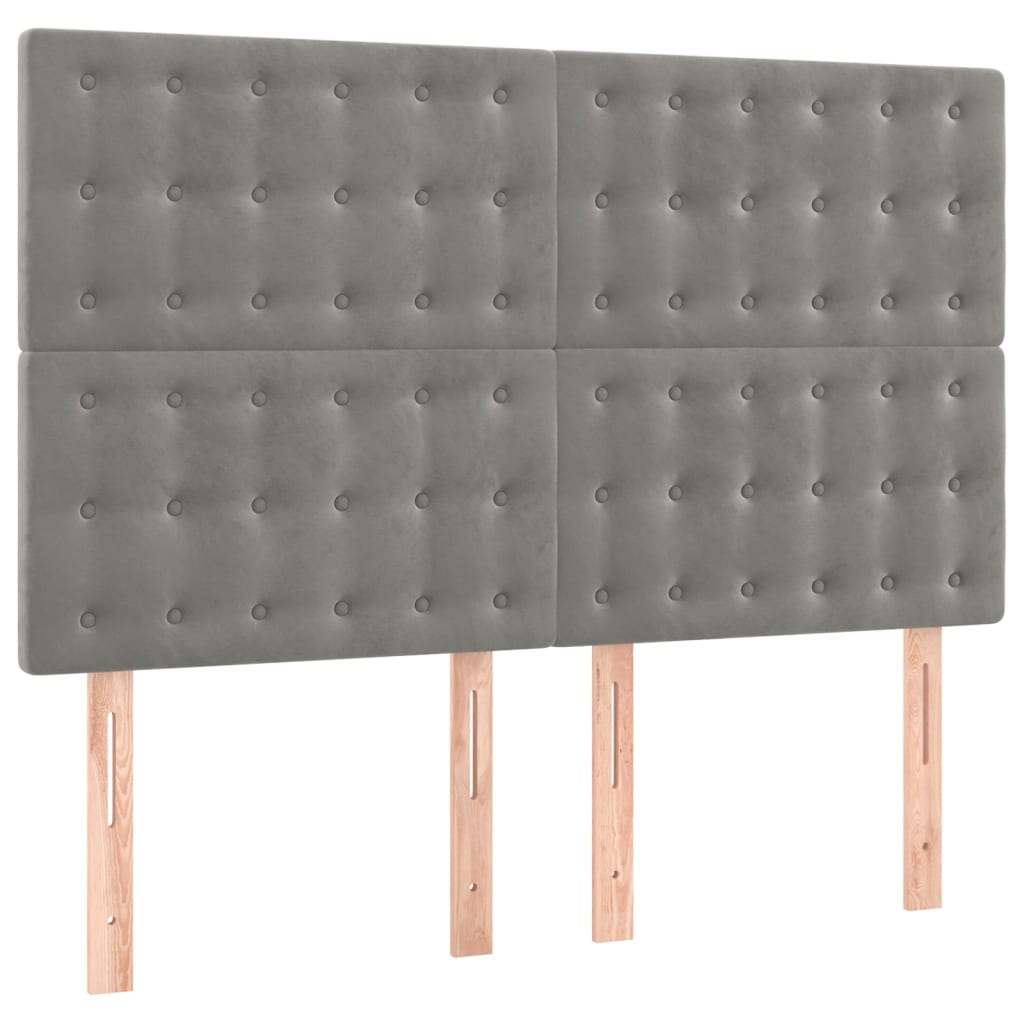 Boxspring Met Matras Fluweel Lichtgrijs 140 x 190 cm Knopen