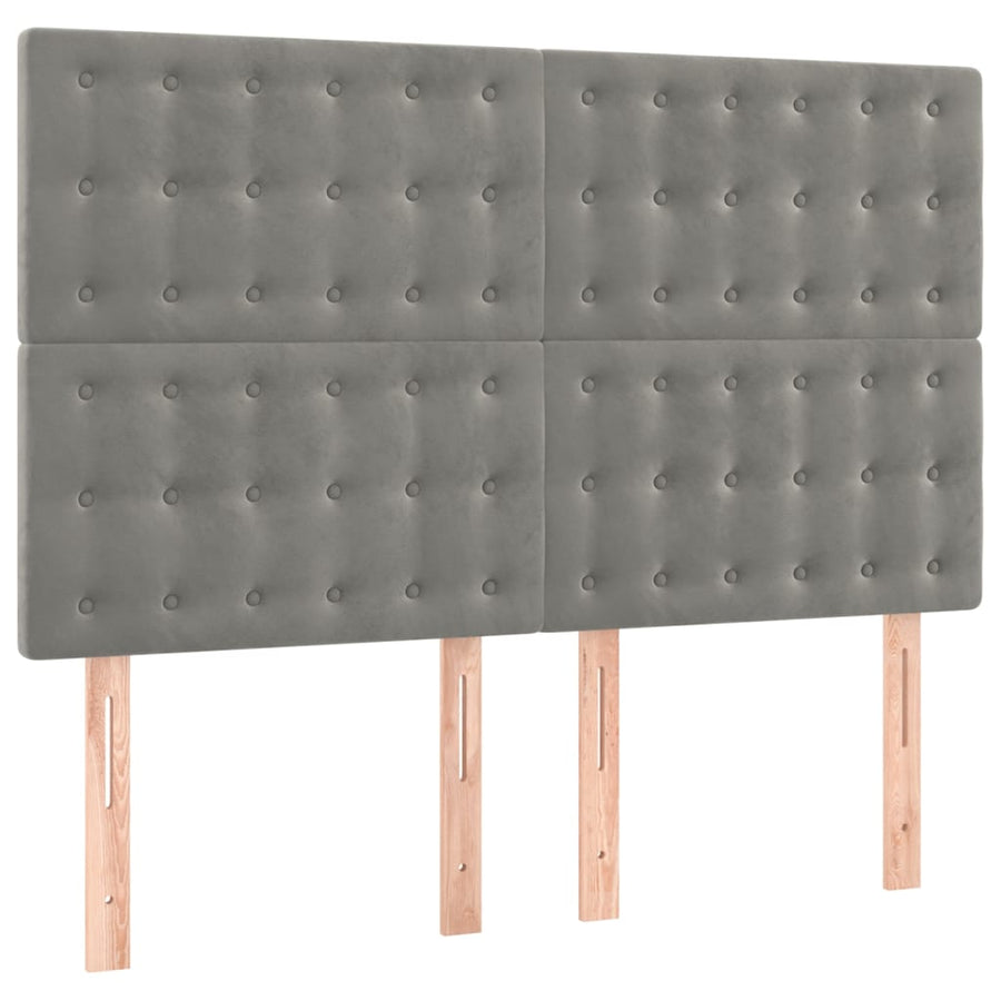 Boxspring Met Matras Fluweel Lichtgrijs 140 x 190 cm Knopen