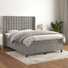 Boxspring Met Matras Fluweel Lichtgrijs 140 x 190 cm Knopen