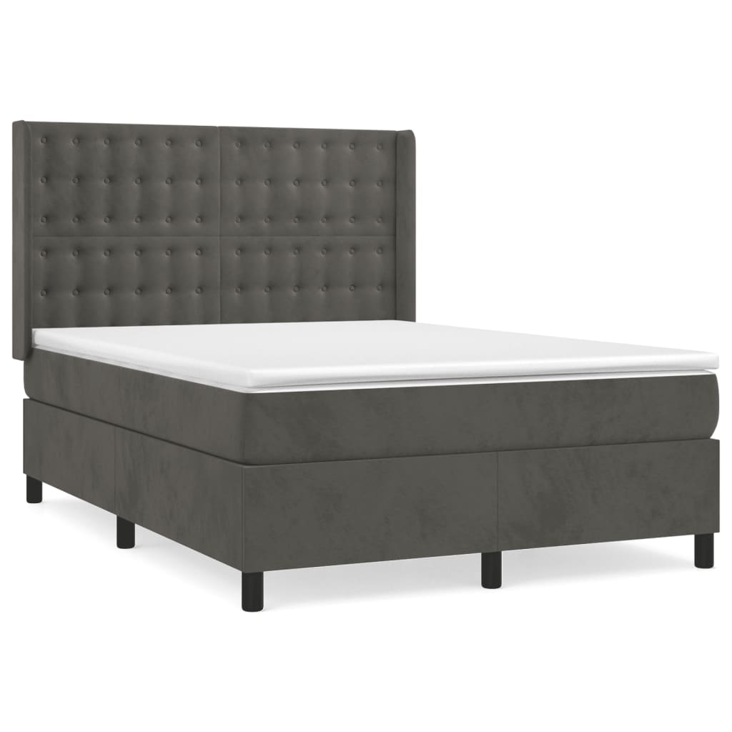 Boxspring Met Matras Fluweel Donkergrijs 140 x 190 cm Knopen