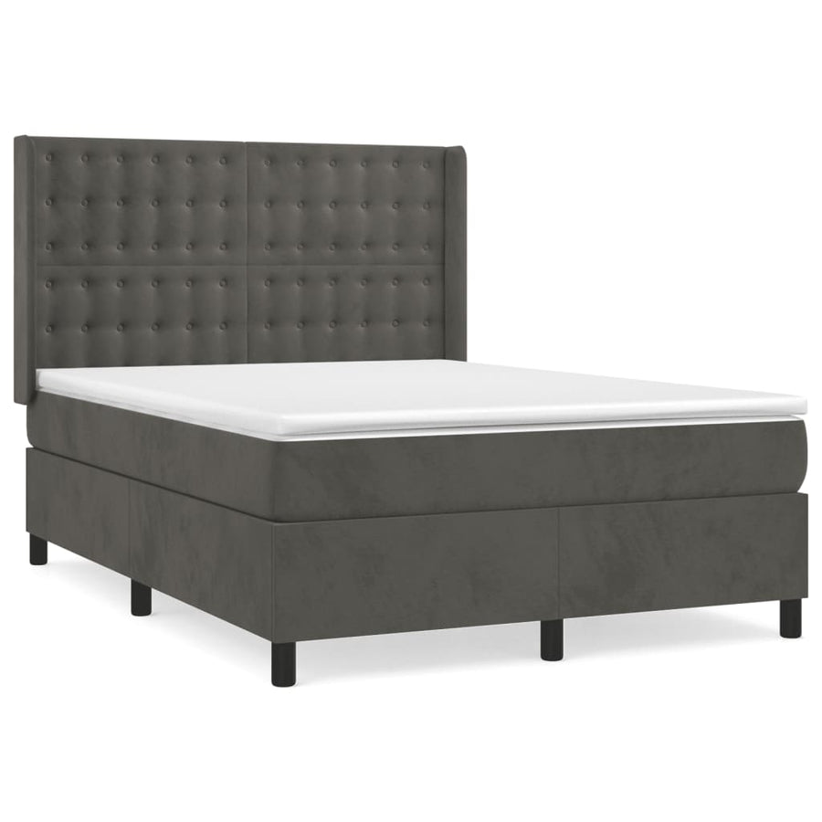 Boxspring Met Matras Fluweel Donkergrijs 140 x 190 cm Knopen
