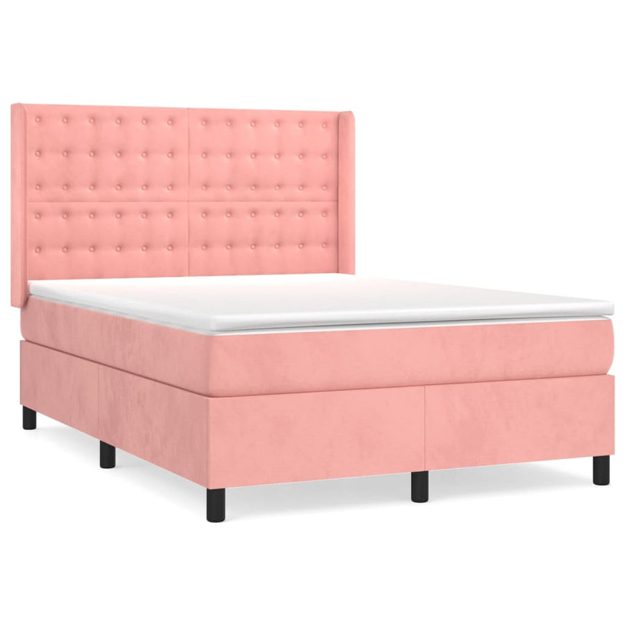 Boxspring Met Matras Fluweel Roze 140 x 190 cm Knopen
