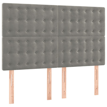 Boxspring Met Matras Fluweel Lichtgrijs 140 x 200 cm Knopen