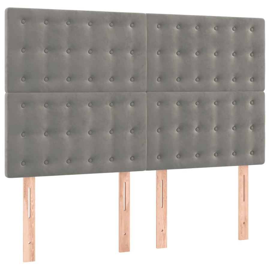 Boxspring Met Matras Fluweel Lichtgrijs 140 x 200 cm Knopen