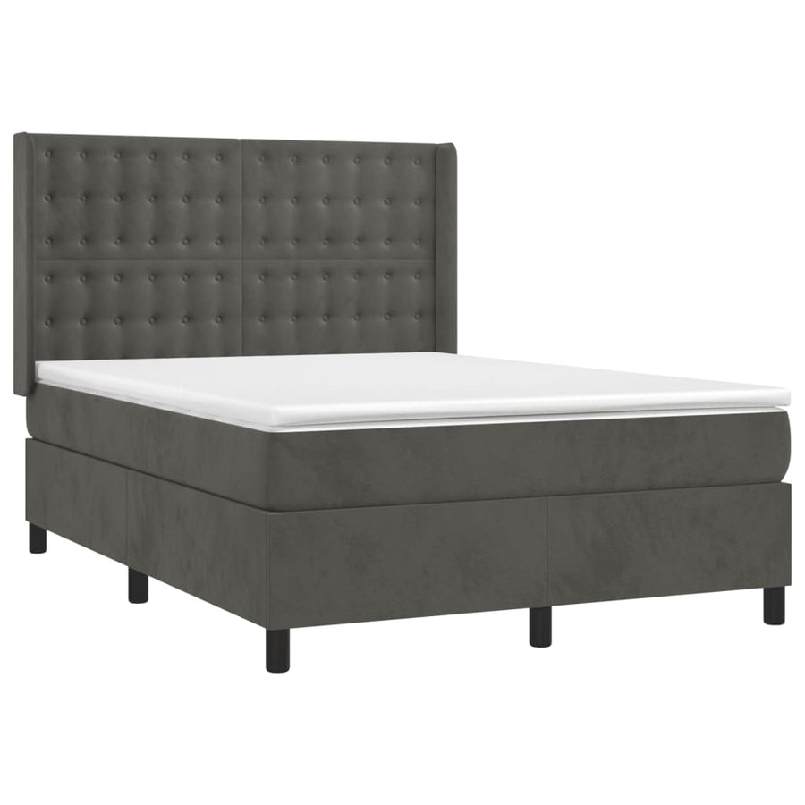 Boxspring Met Matras Fluweel Donkergrijs 140 x 200 cm Knopen