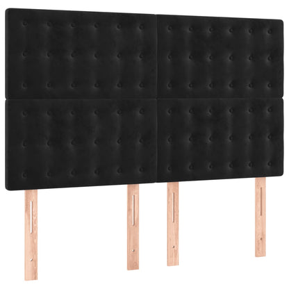 Boxspring Met Matras Fluweel Zwart 140 x 200 cm Knopen