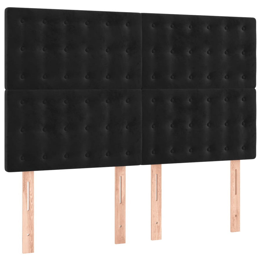 Boxspring Met Matras Fluweel Zwart 140 x 200 cm Knopen