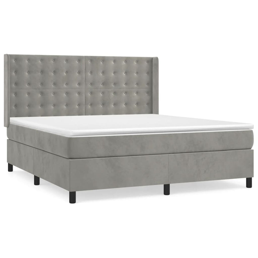 Boxspring Met Matras Fluweel Lichtgrijs 160 x 200 cm Knopen