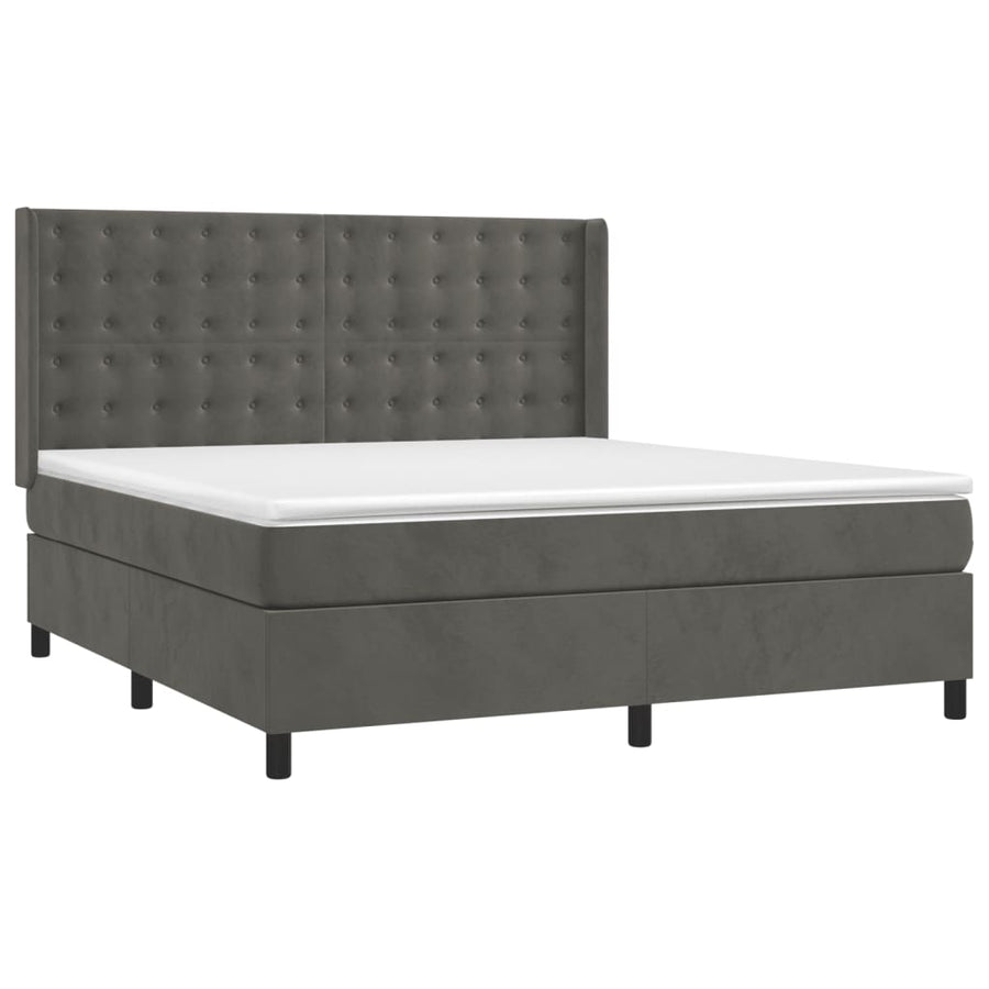 Boxspring Met Matras Fluweel Donkergrijs 160 x 200 cm Knopen