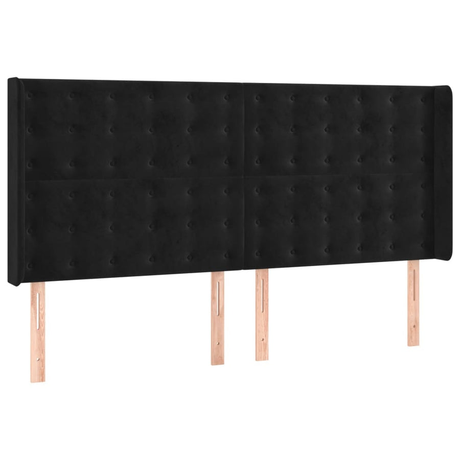 Boxspring Met Matras Fluweel Zwart 160 x 200 cm Knopen