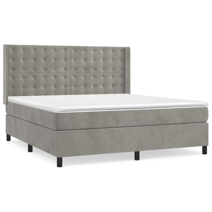 Boxspring Met Matras Fluweel Lichtgrijs 180X200 Cm 180 x 200 cm Knopen
