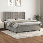 Boxspring Met Matras Fluweel Lichtgrijs 180X200 Cm 180 x 200 cm Knopen